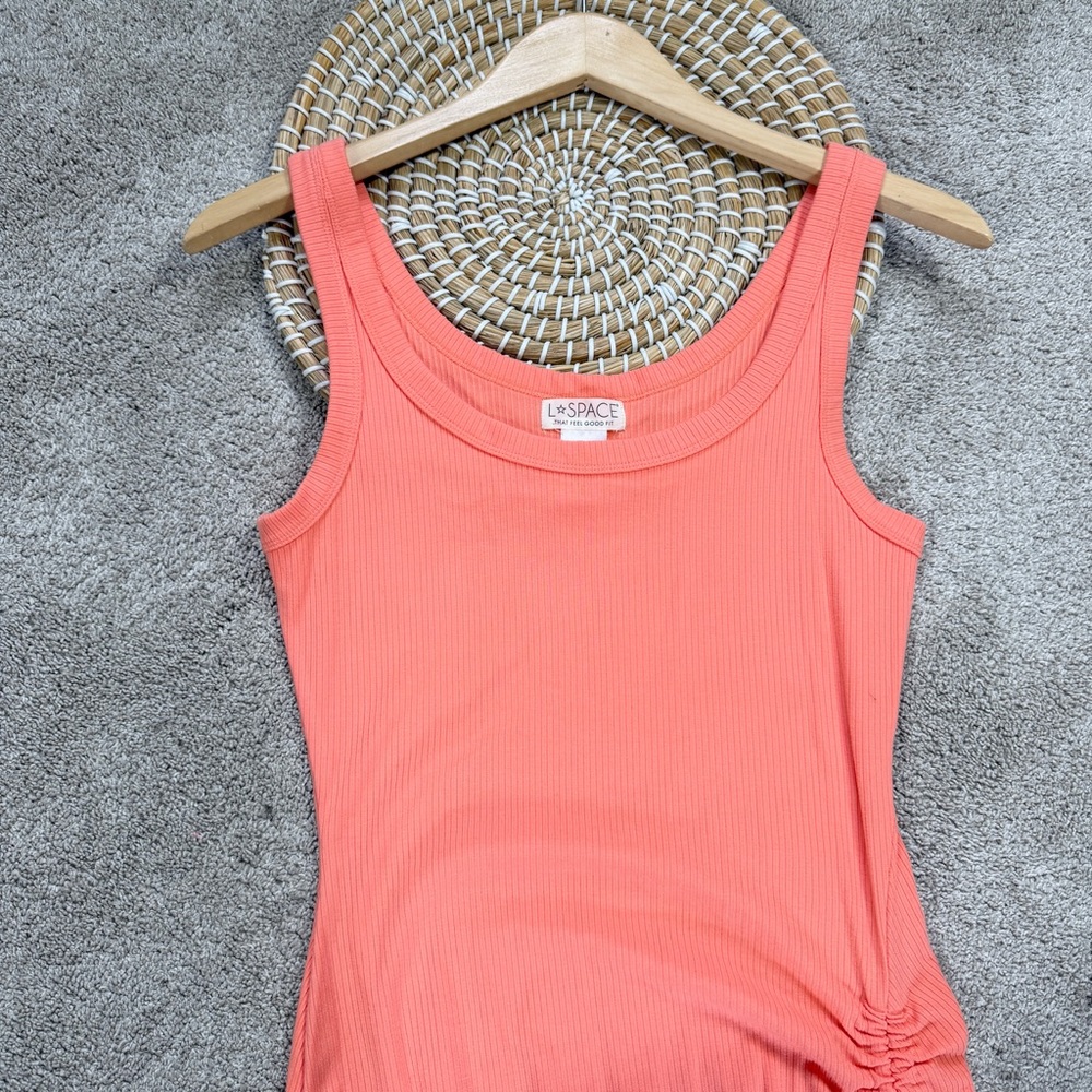 L*Space Wome’s Sandpiper Maxi Dress Sleeveless Ribbed Side Ruched Putty Orange S - Picture 5 of 14